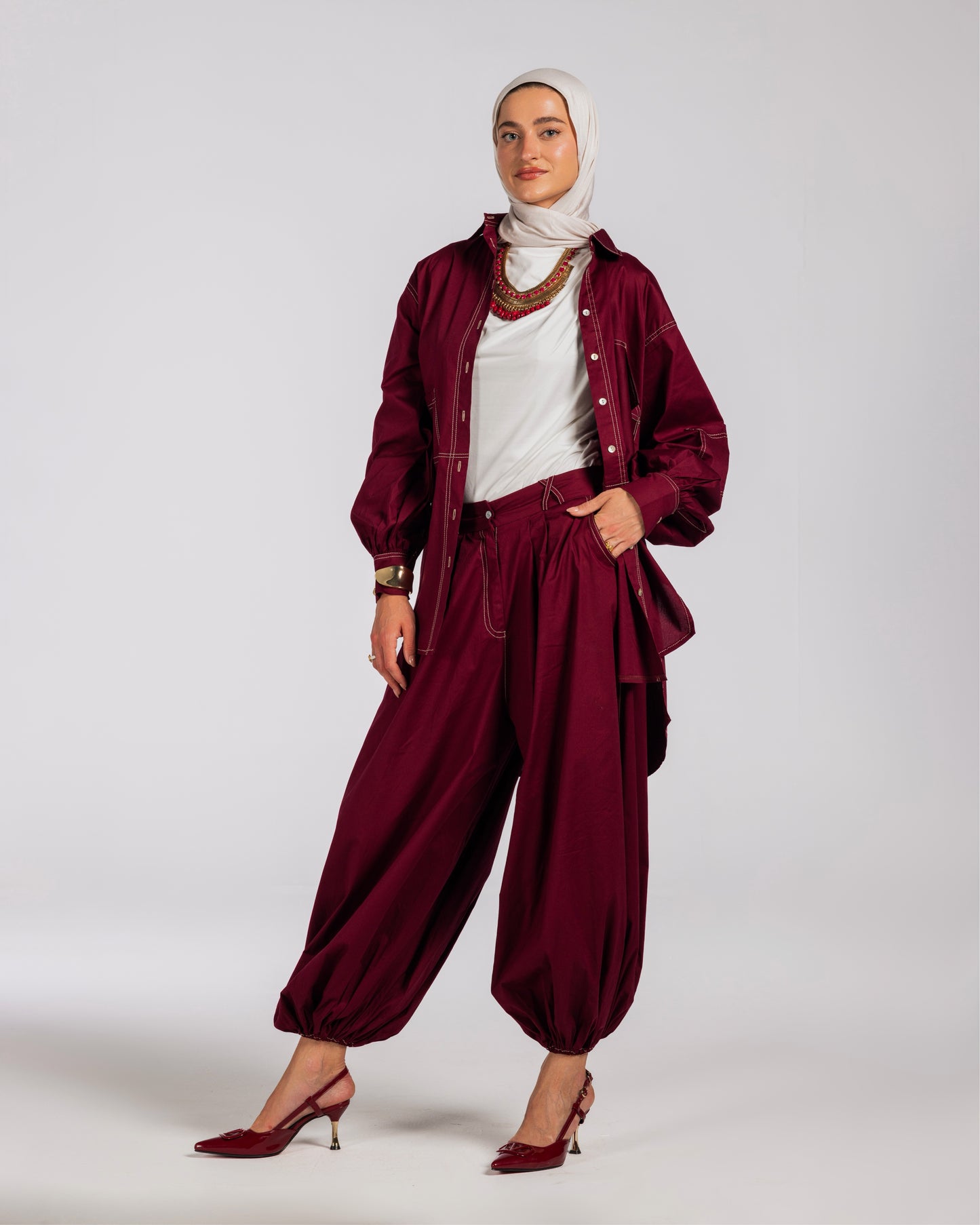 NASMA PANTS-BURGANDY