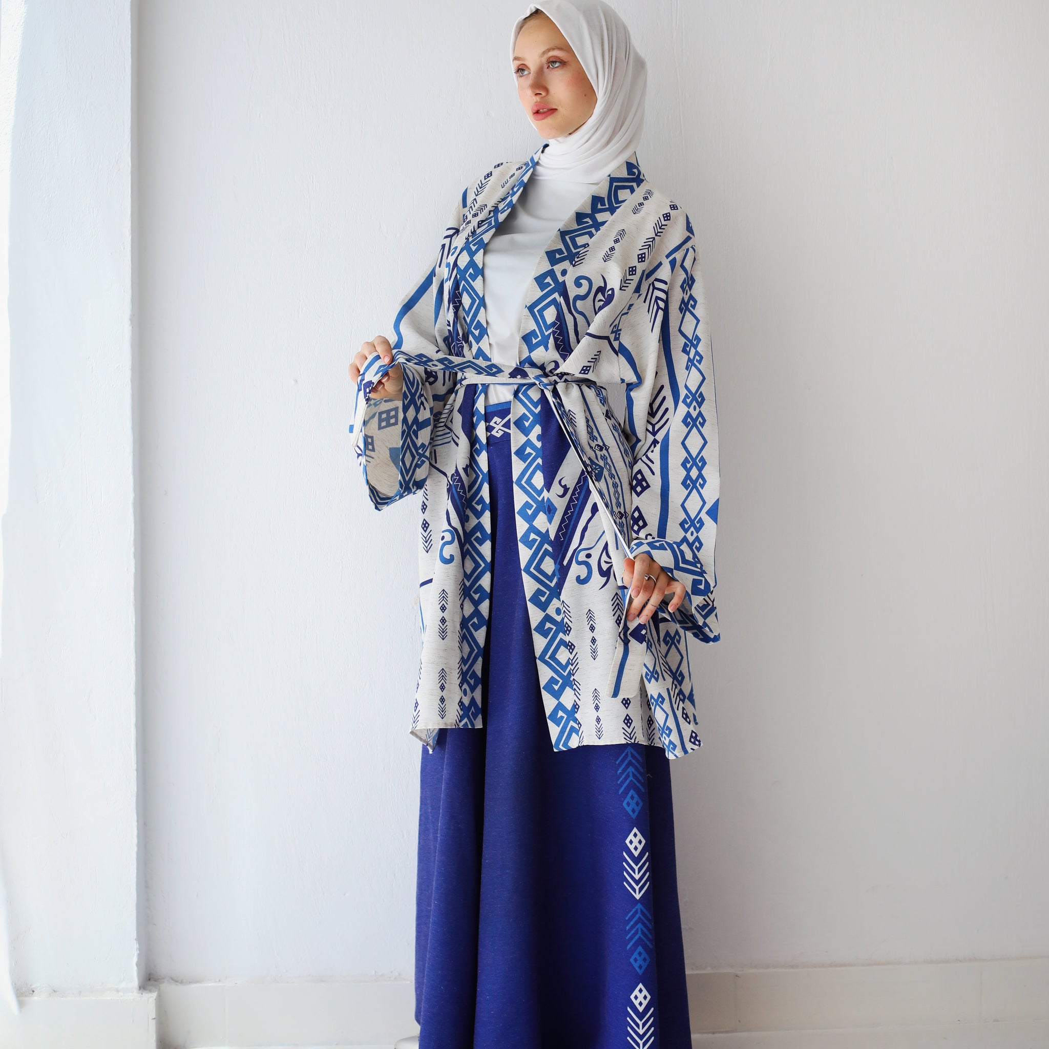 PRINTED LINEN SET-BLUE