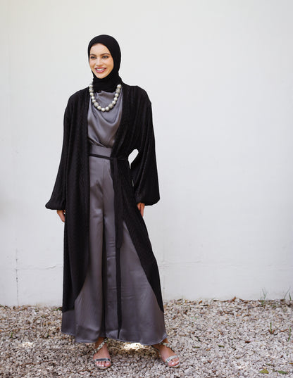 PELESSE SATIN KIMONO-BLACK