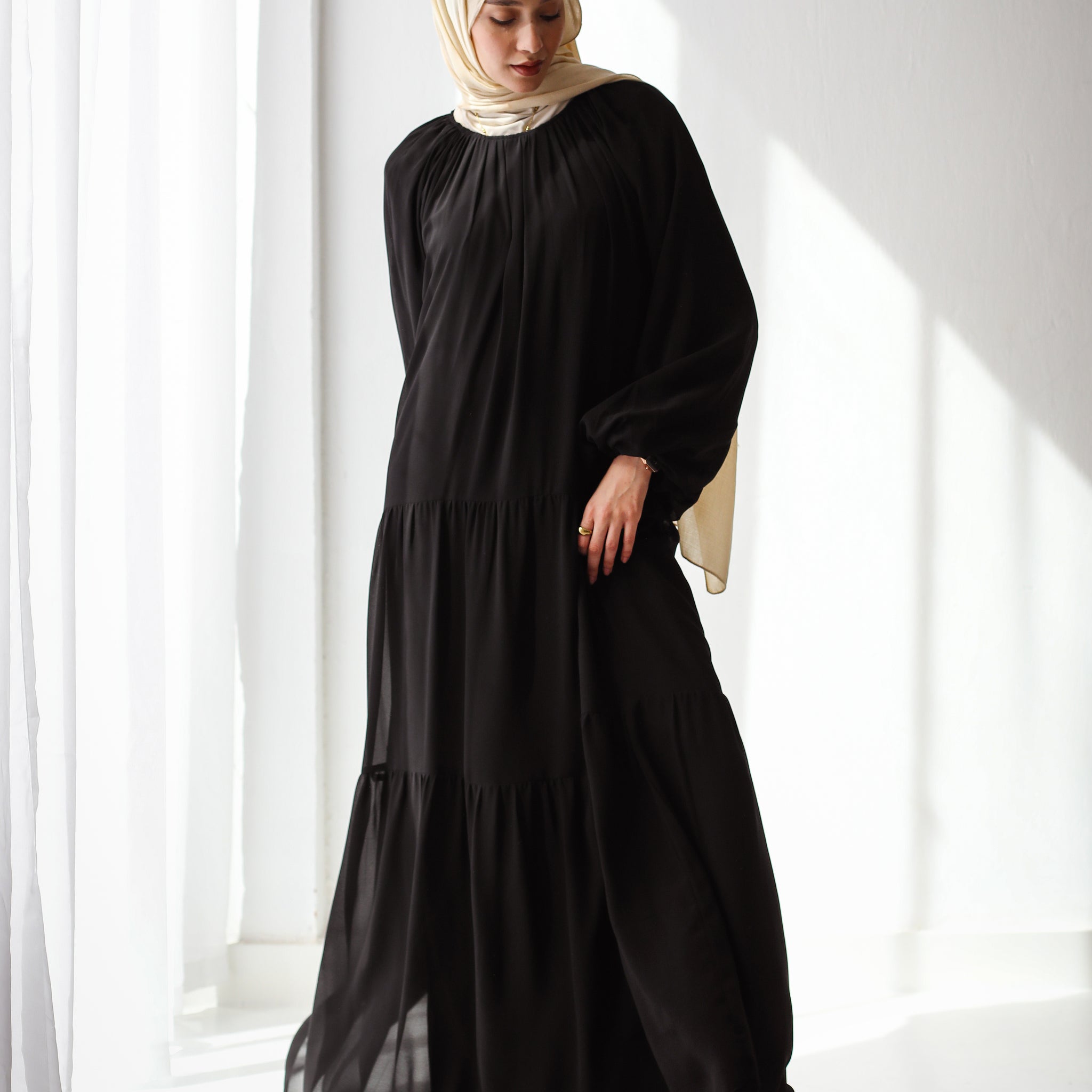 FULLY LINED CHIFFON DRESS BLACK