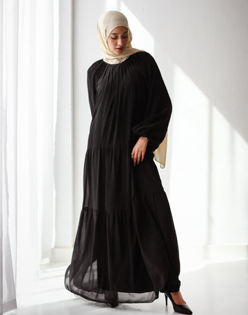 FULLY LINED CHIFFON DRESS BLACK