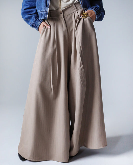 STRIPPED CLASSIC PANTS - BEIGE