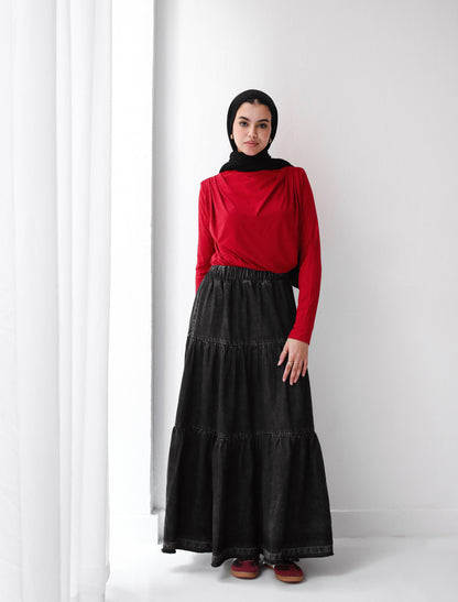 DENIM SKIRT-BLACK