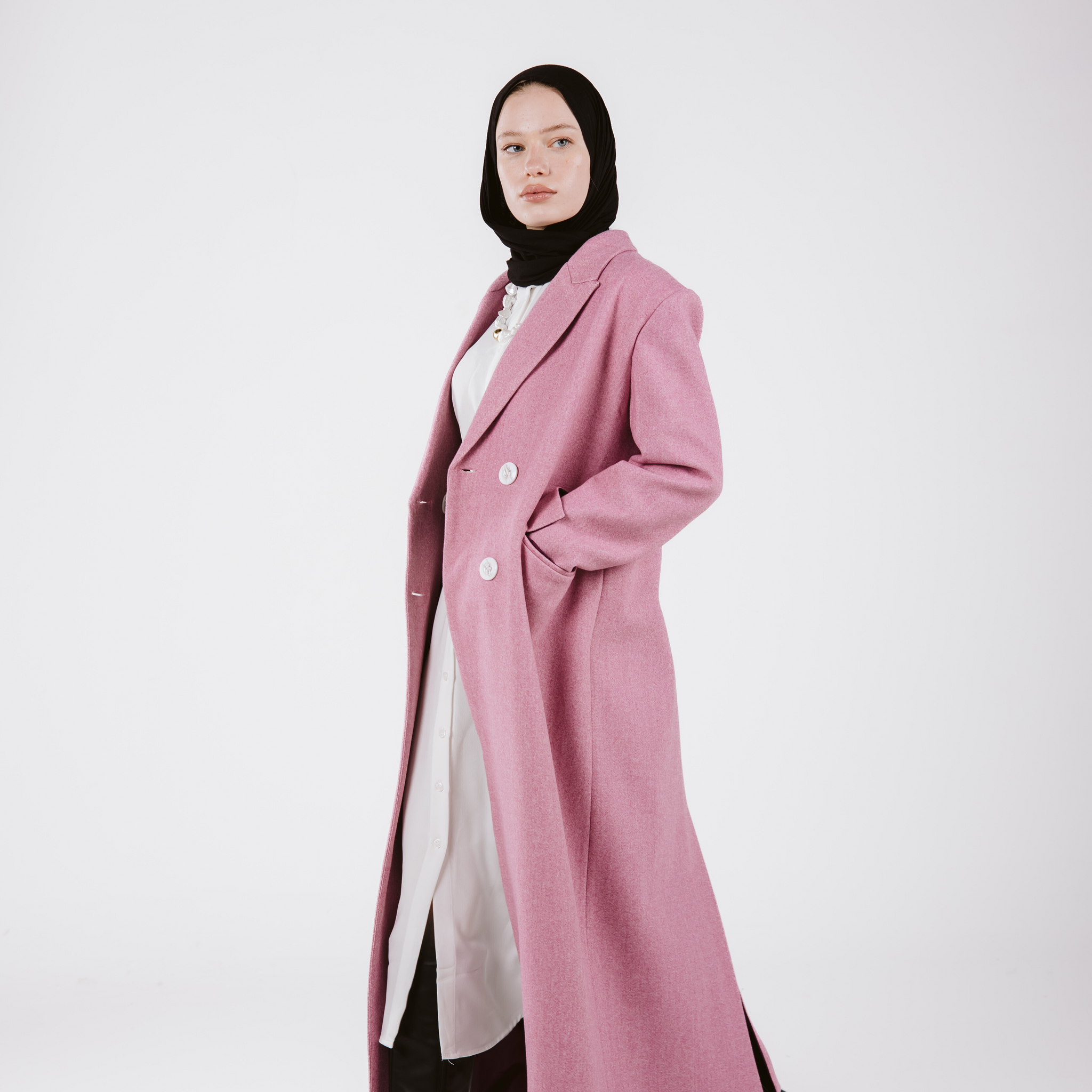 LONG WOOL COAT IN PINK