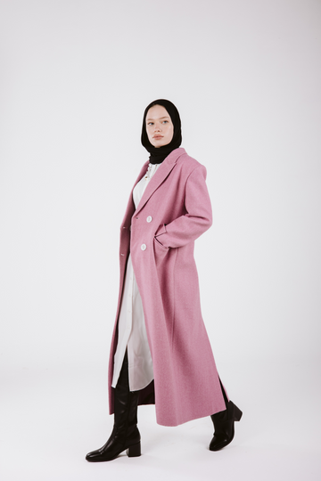 LONG WOOL COAT IN PINK