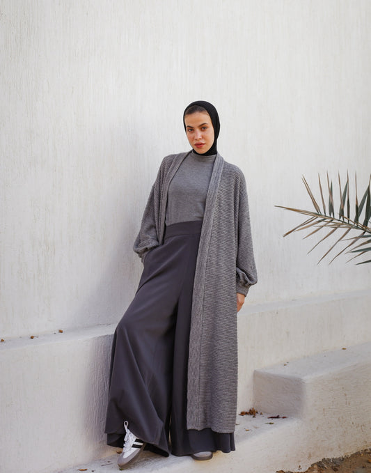 SUEDE CREPE WIDE LEG PANTS - GRAY