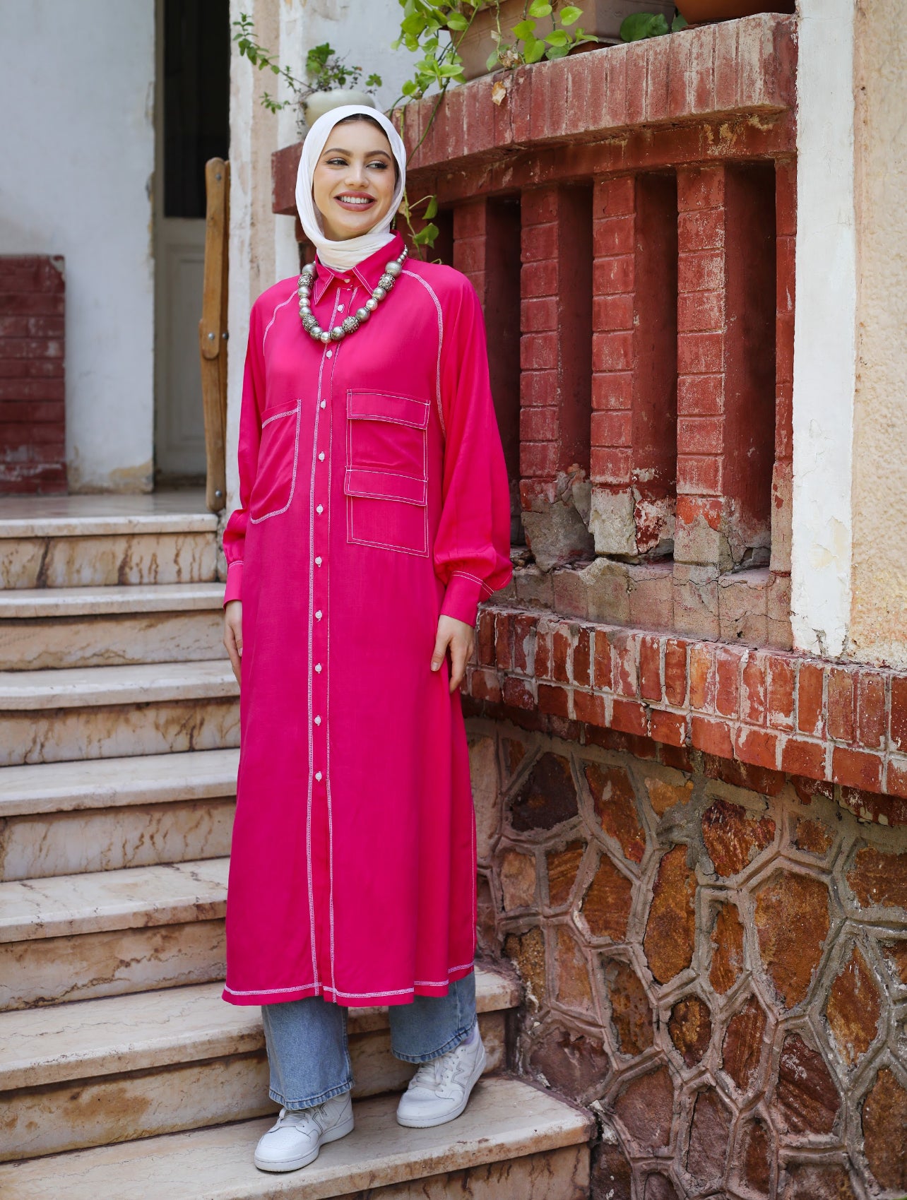 LONG COTTON SHIRT-FUSHIA