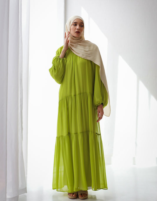 FULLY LINED CHIFFON DRESS KIWI