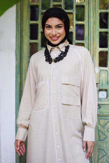 LONG COTTON SHIRT-BEIGE