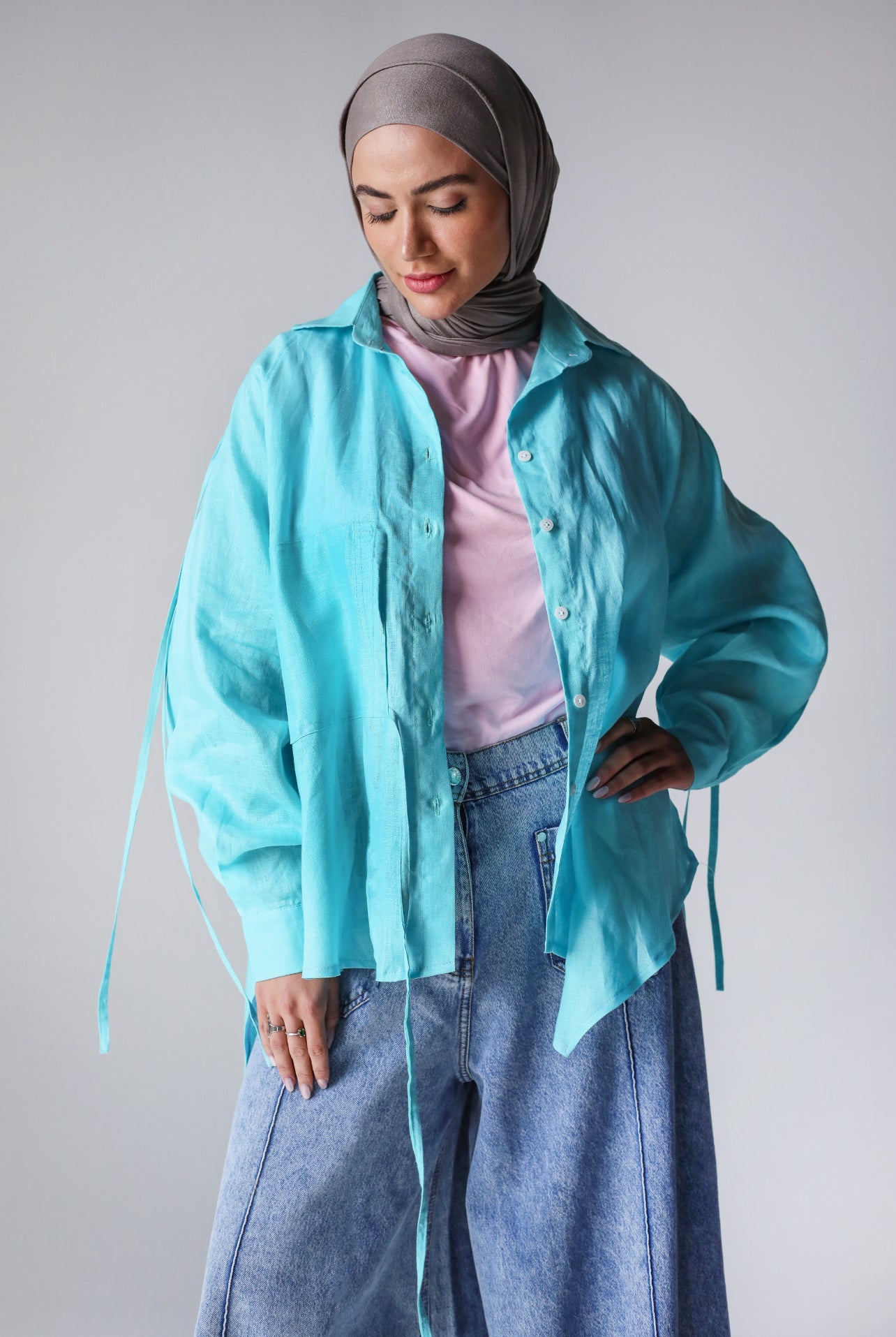 PURE LINEN SHIRT-LIGHT BLUE