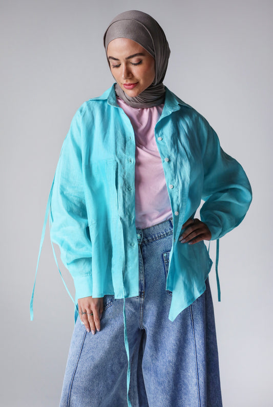 PURE LINEN SHIRT-LIGHT BLUE