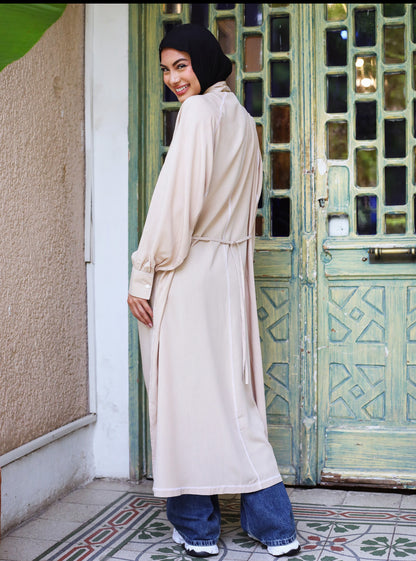 LONG COTTON SHIRT-BEIGE