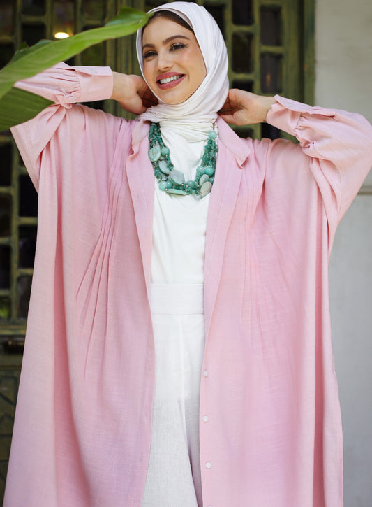 LONG OVERSIZE LINEN SHIRT-PINK