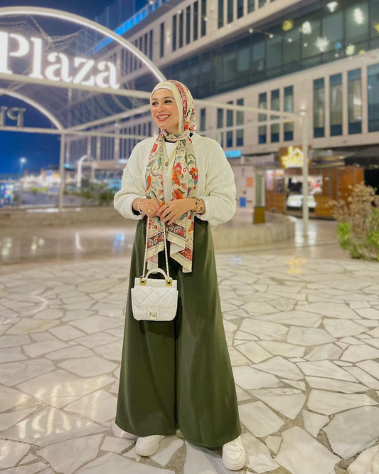 SUEDE CREPE WIDE LEG PANTS - OLIVE