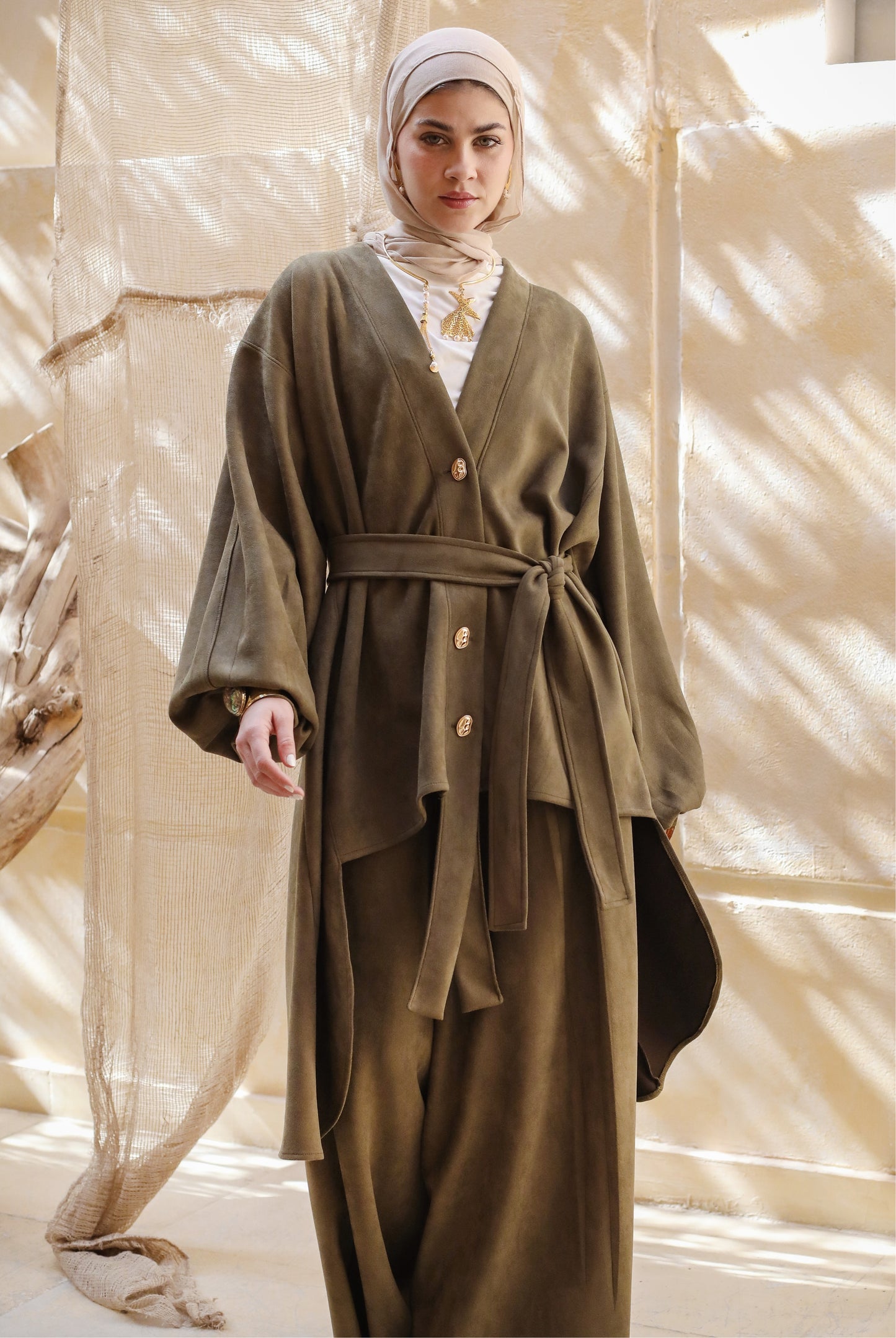 MIDNIGHT SUEDE SET-OLIVE