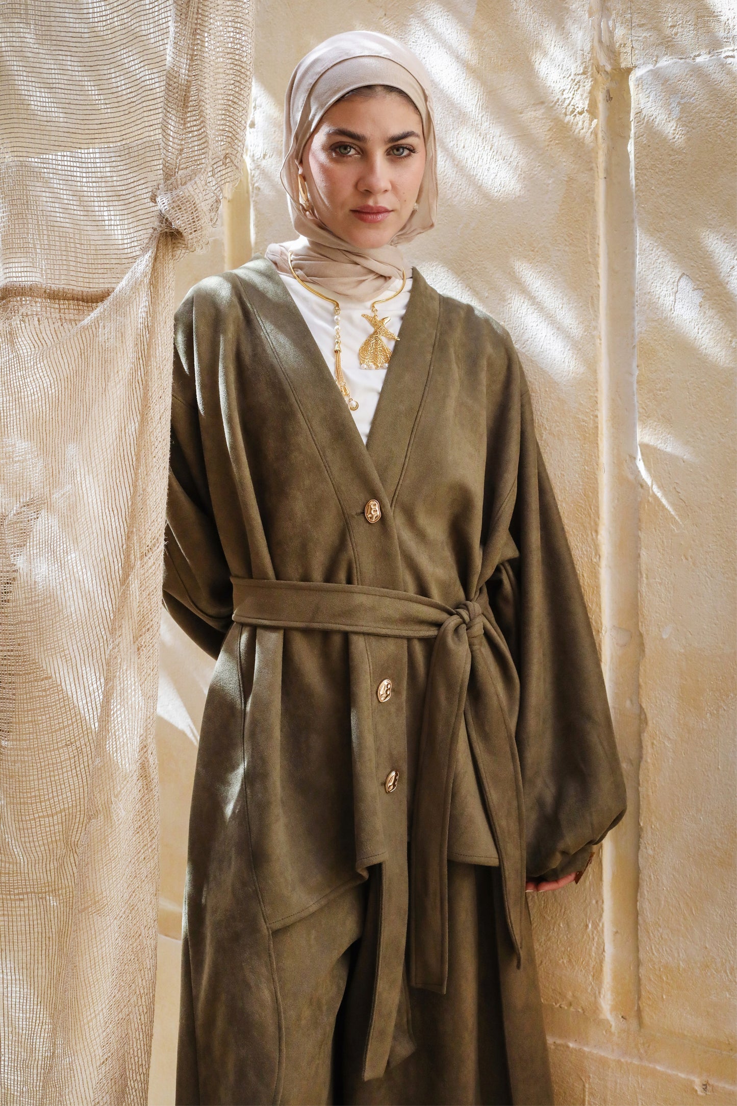 MIDNIGHT SUEDE SET-OLIVE