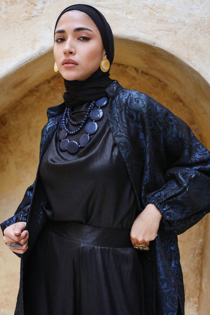 SATIN DRAPEH TOP - BLACK