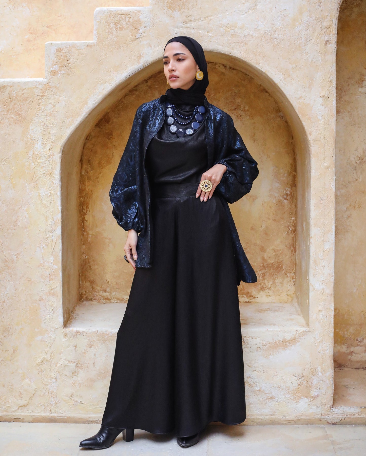 SATIN WIDE LEG PANTS - BLACK
