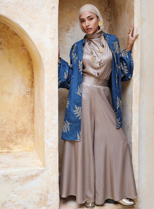 SATIN WIDE LEG PANTS - BEIGE