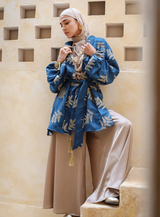 SATIN WIDE LEG PANTS - BEIGE