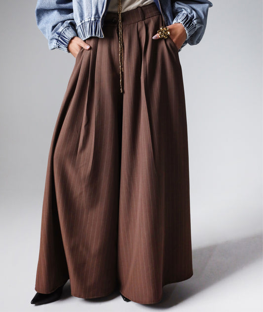 STRIPPED CLASSIC PANTS - BROWN
