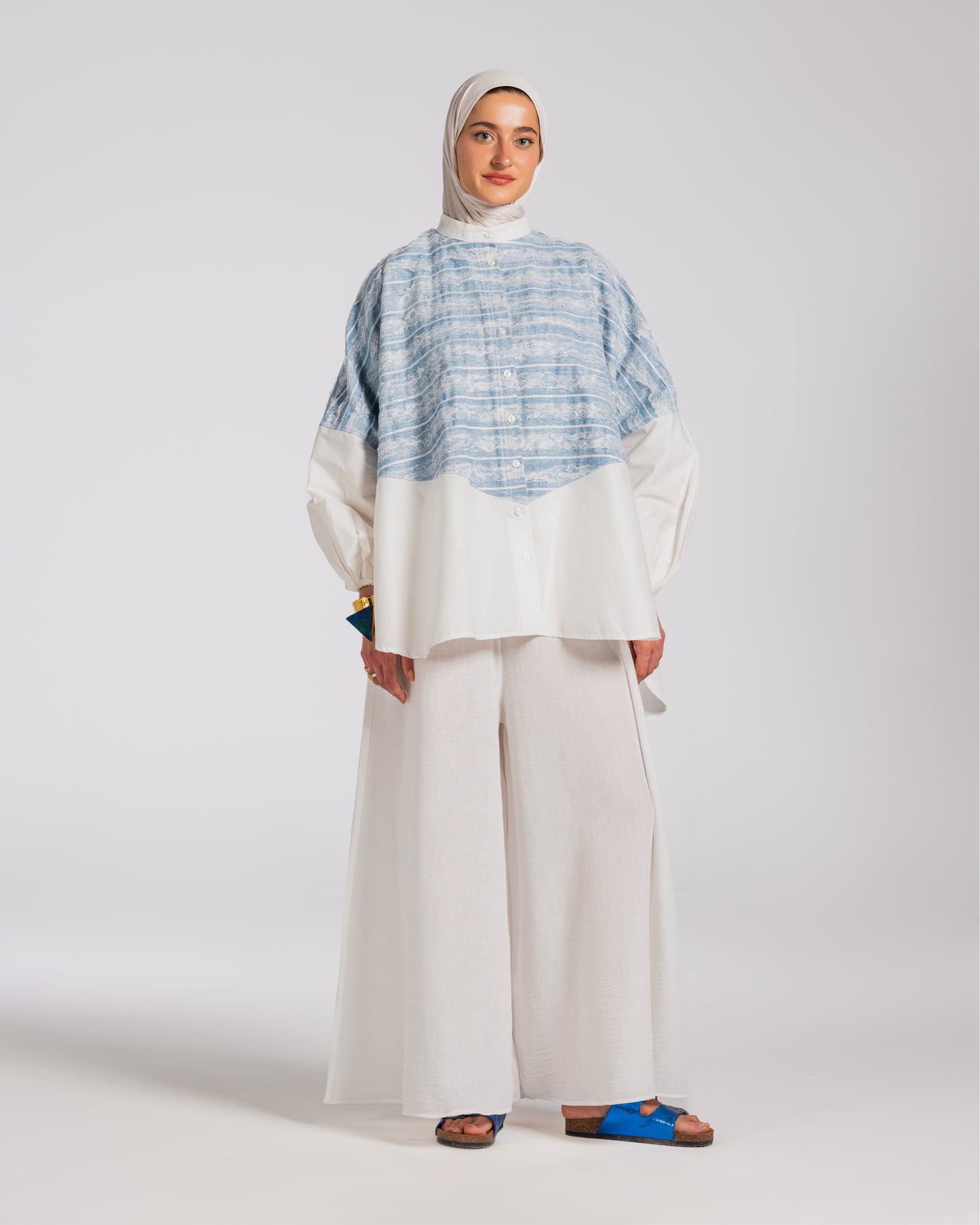 DENIM MIXED POPLIN SHIRT