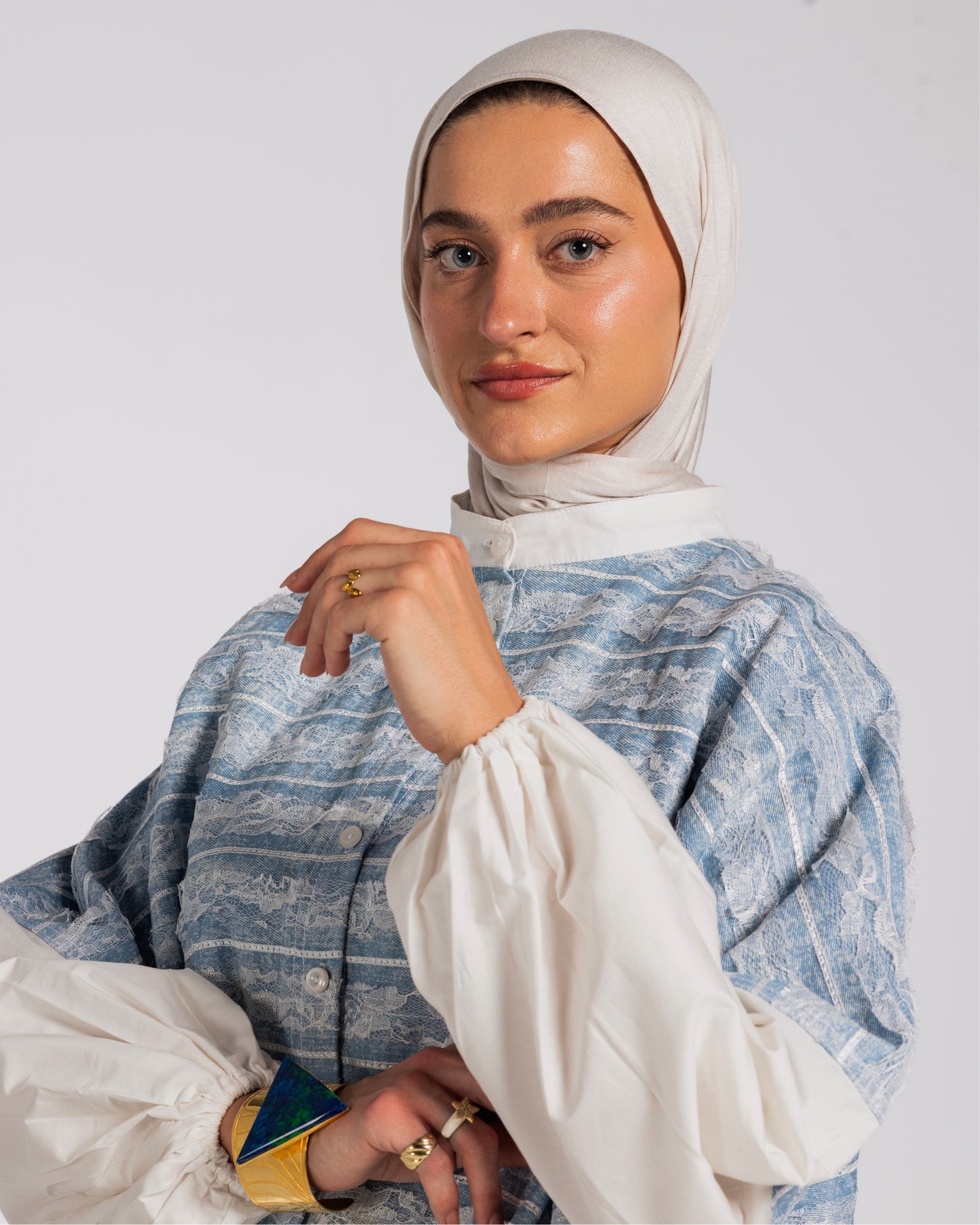 DENIM MIXED POPLIN SHIRT