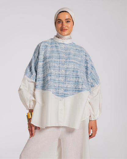 DENIM MIXED POPLIN SHIRT