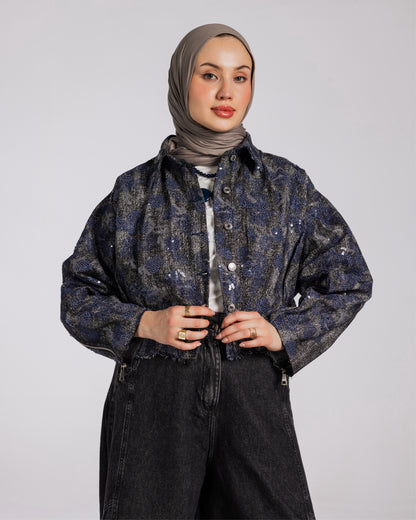 CROPPED EMBROIDERED DENIM JACKET