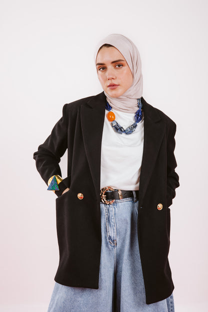 OVERSIZE WOOL BLAZER -BLACK