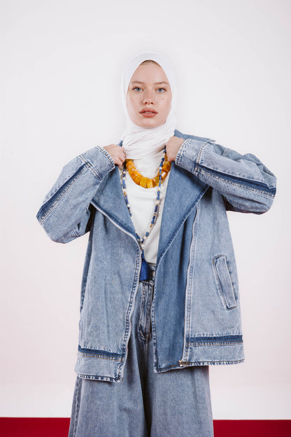 LONG OVERSIZE DENIM JACKET-LIGHT BLUE