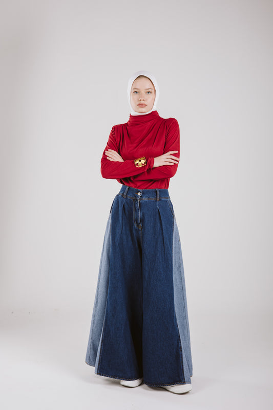 WIDE LEG COMBINATION JEANS IN DARK BLUE