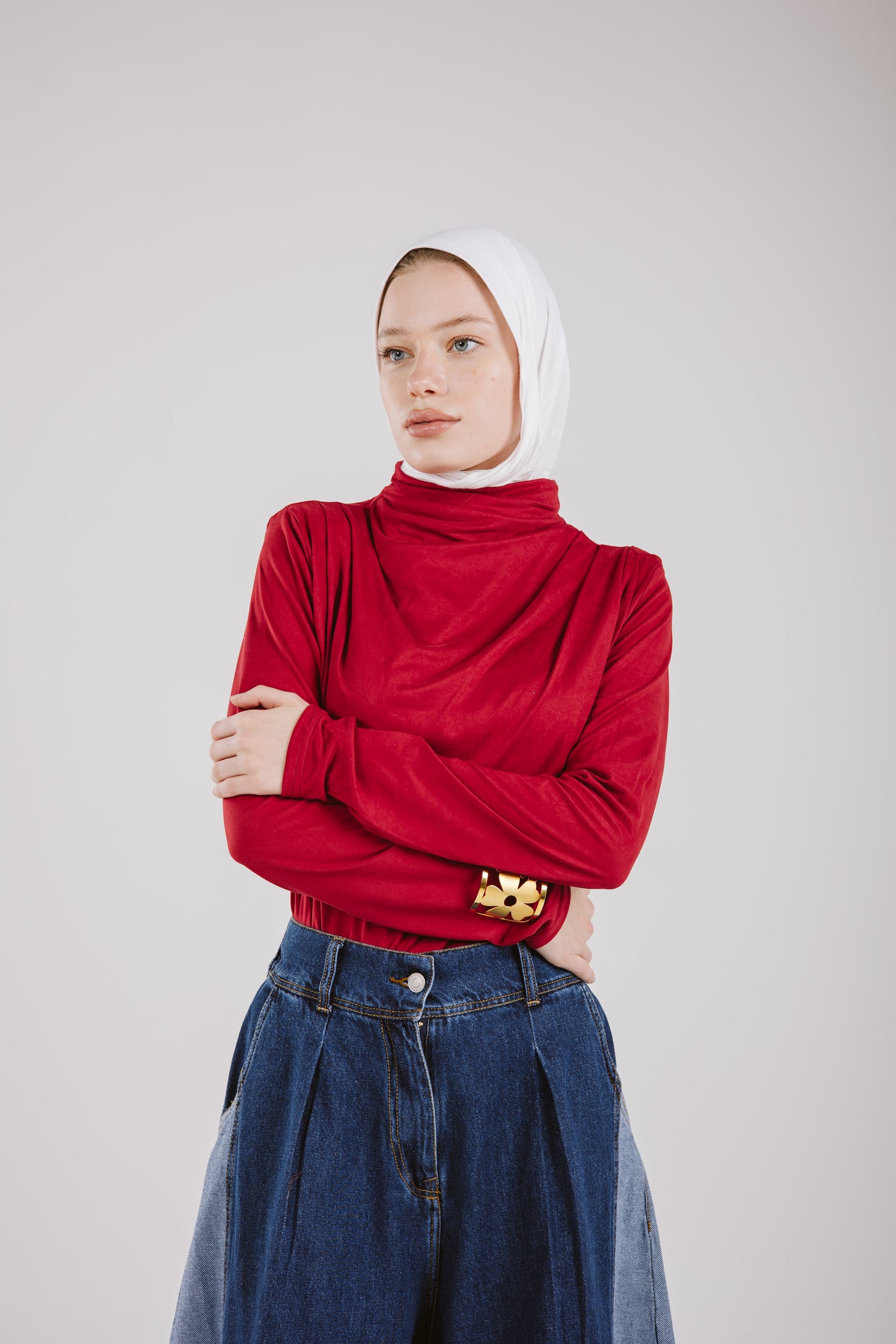 LONG SLEEVE BASIC DRAPPED TOP-MAROON