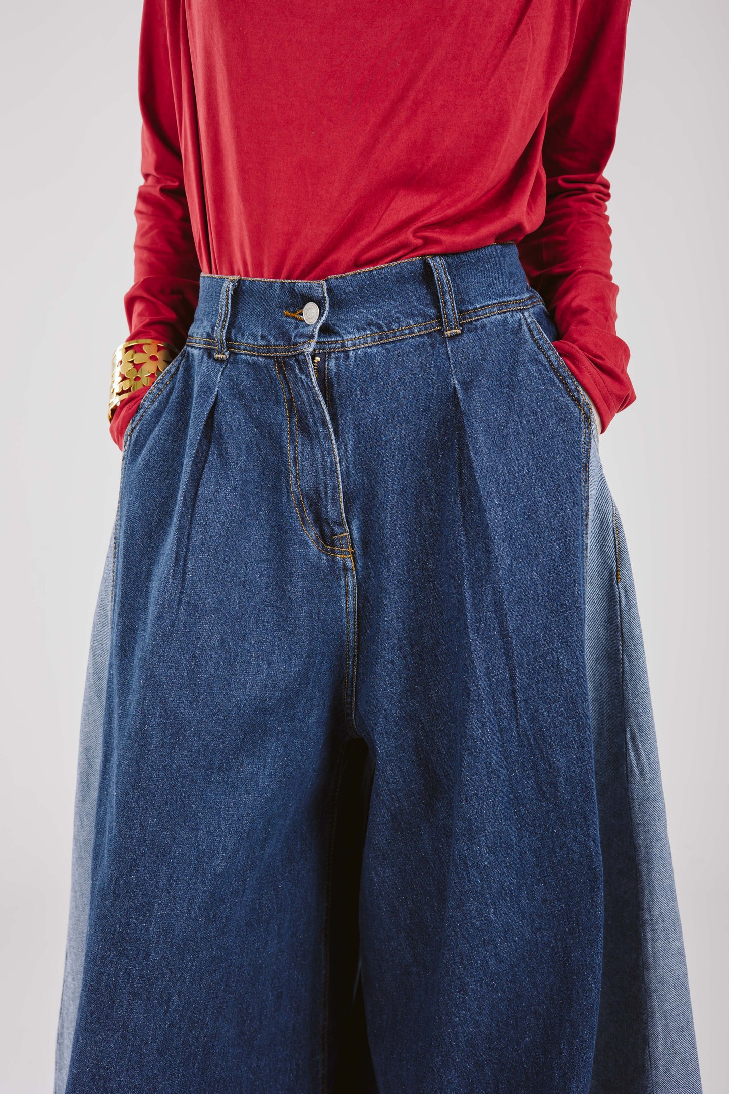 WIDE LEG COMBINATION JEANS IN DARK BLUE