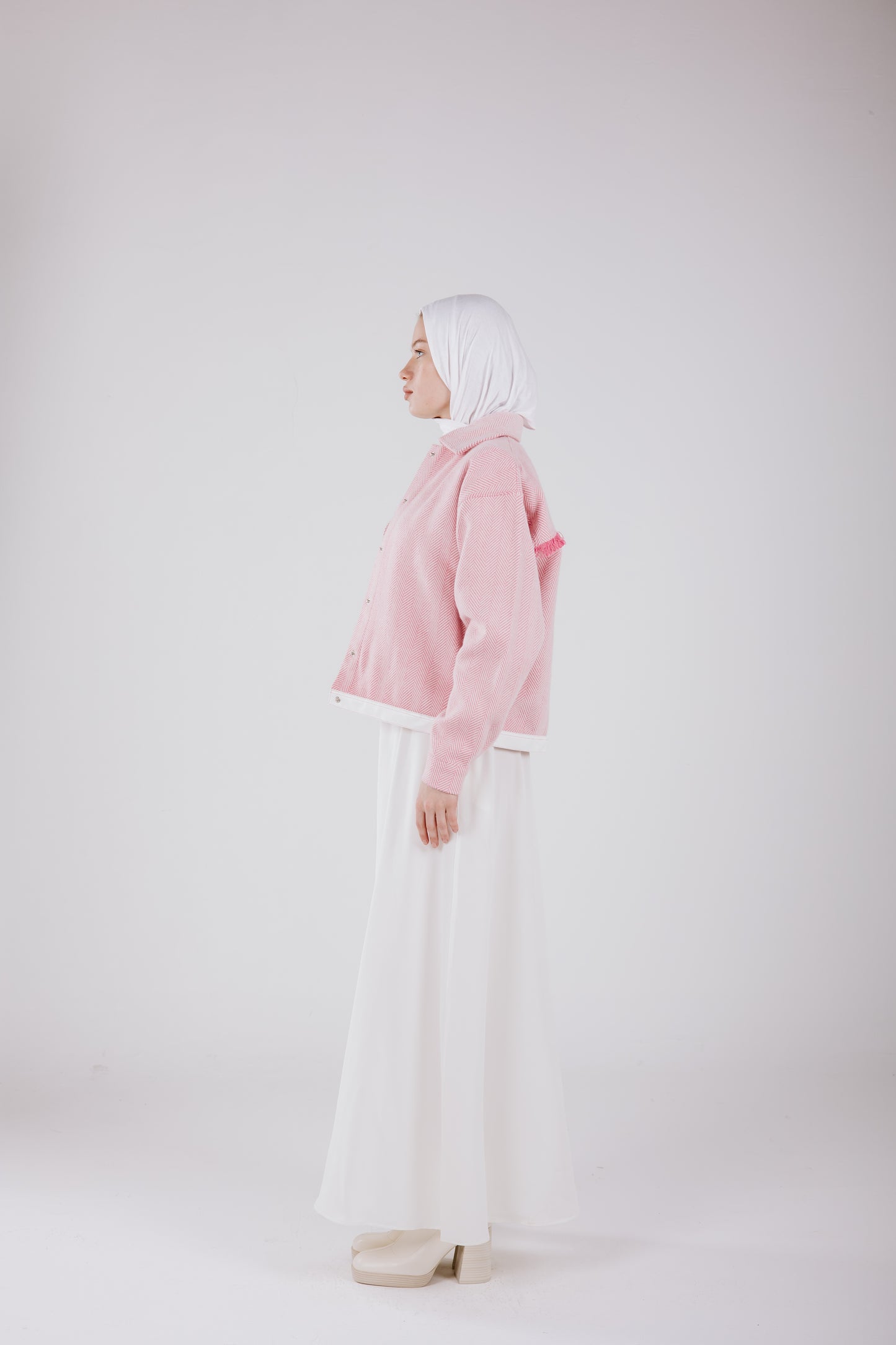 CROPPED LEATHER MIXED JACKET IN PINK