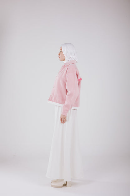 CROPPED LEATHER MIXED JACKET IN PINK