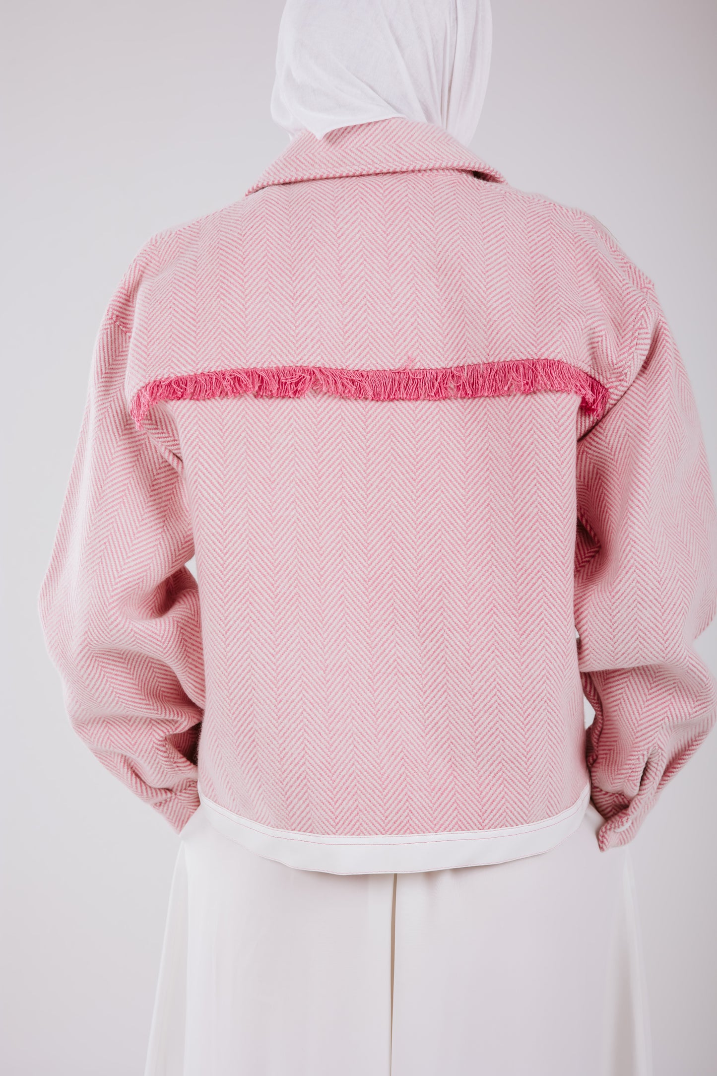 CROPPED LEATHER MIXED JACKET IN PINK