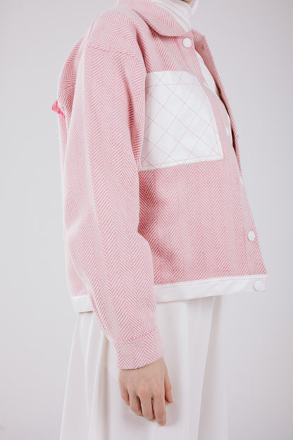 CROPPED LEATHER MIXED JACKET IN PINK
