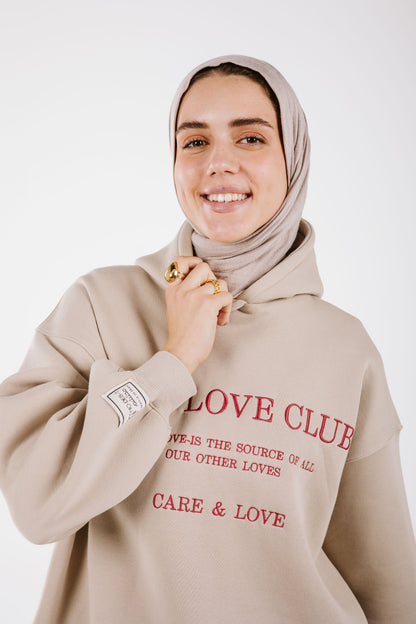 LONG EMBROIDERED HOODIE IN BEIGE