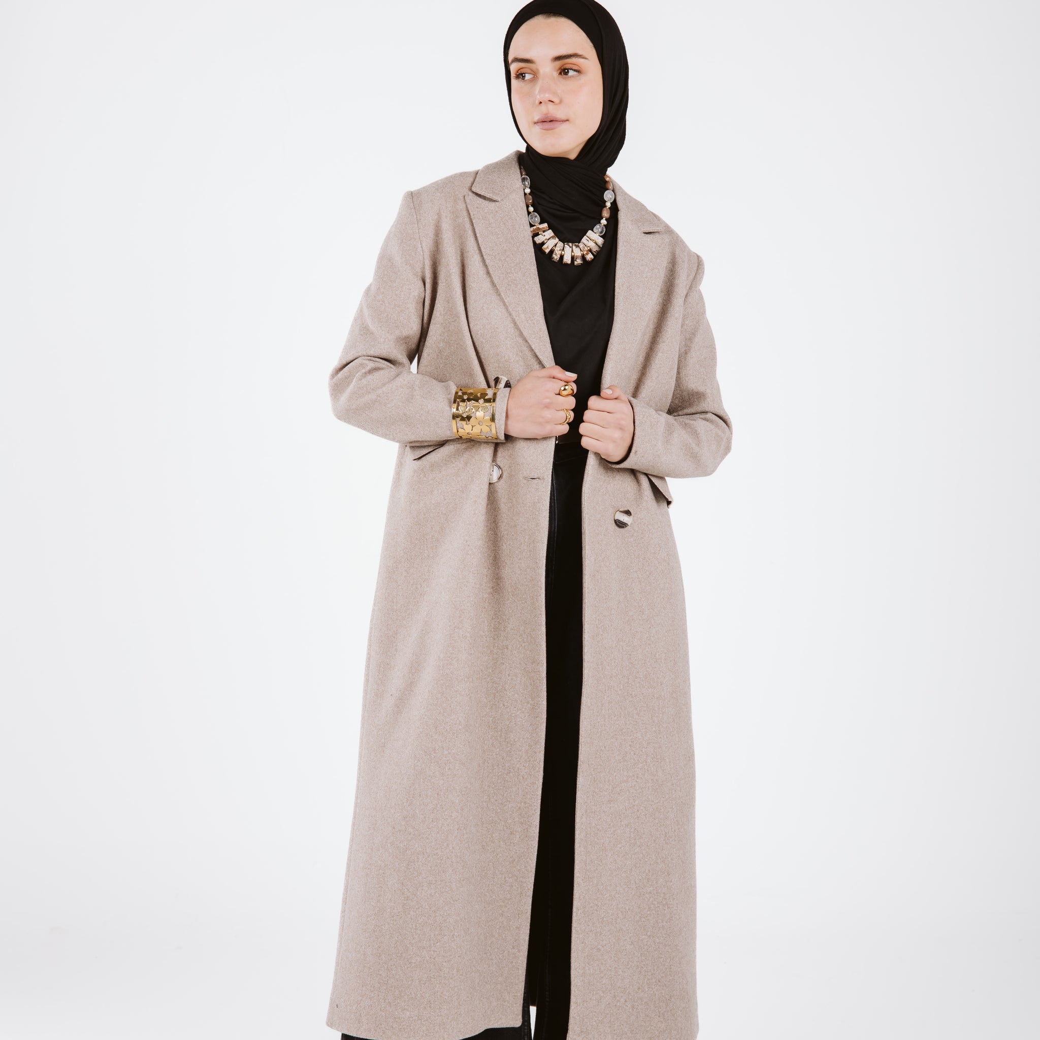 LONG WOOL COAT IN BEIGE