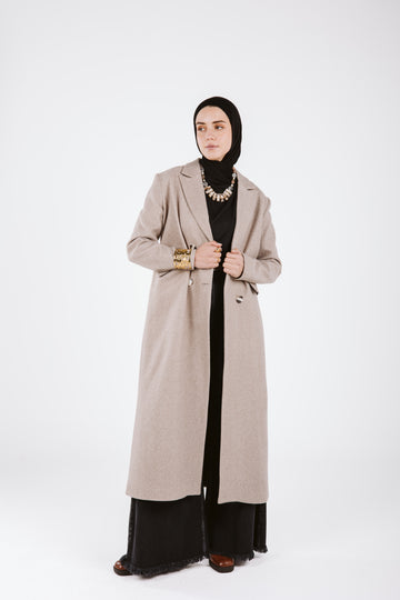 LONG WOOL COAT IN BEIGE