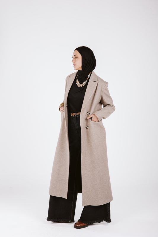 LONG WOOL COAT IN BEIGE