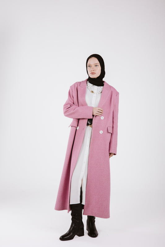 LONG WOOL COAT IN PINK