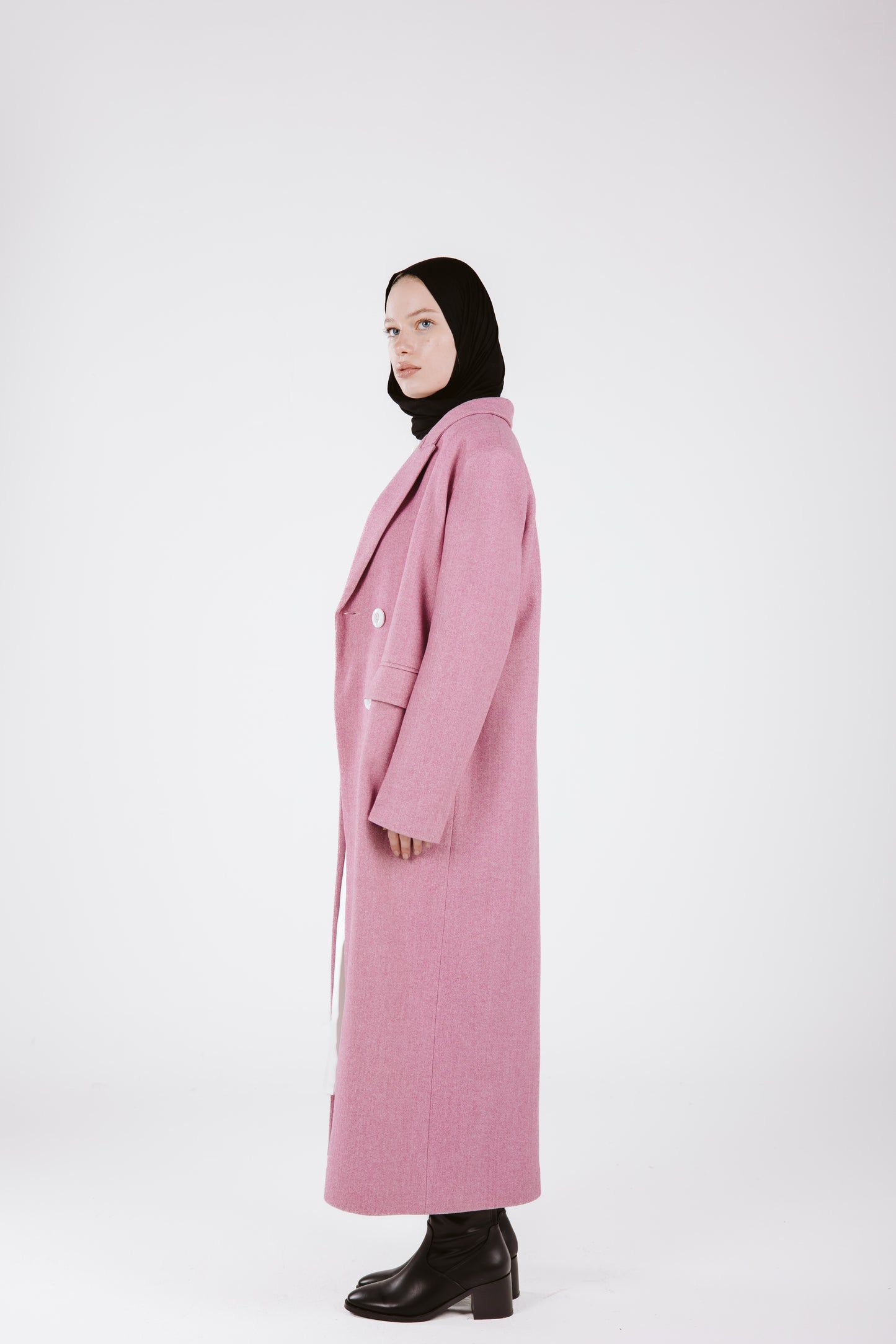 LONG WOOL COAT IN PINK