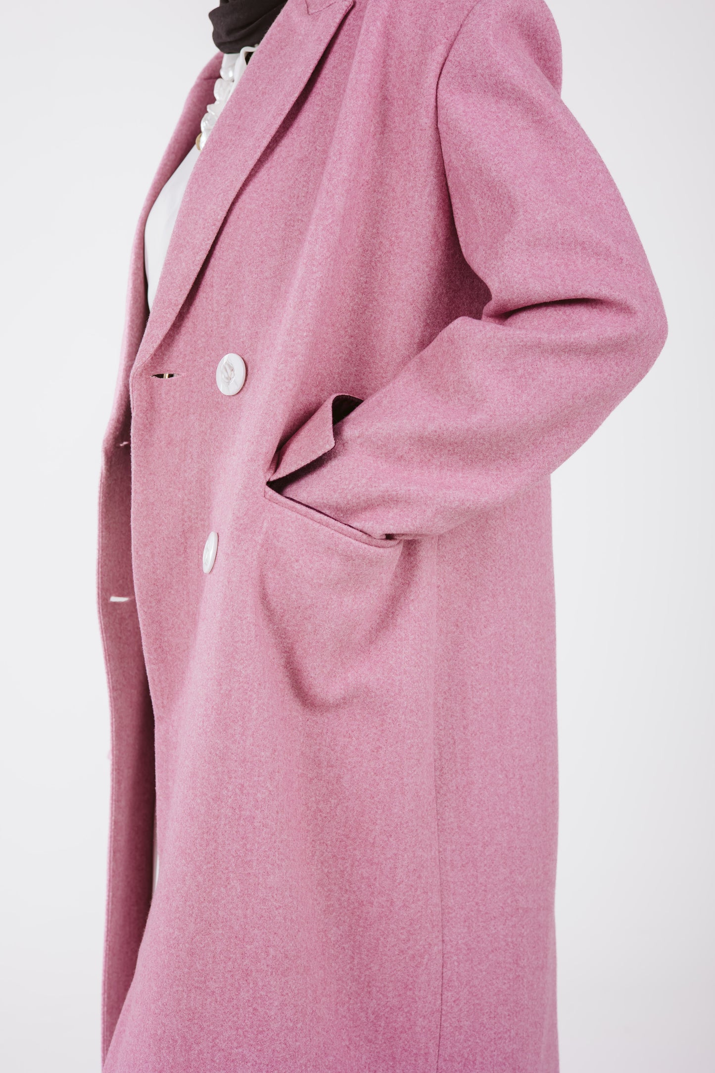 LONG WOOL COAT IN PINK