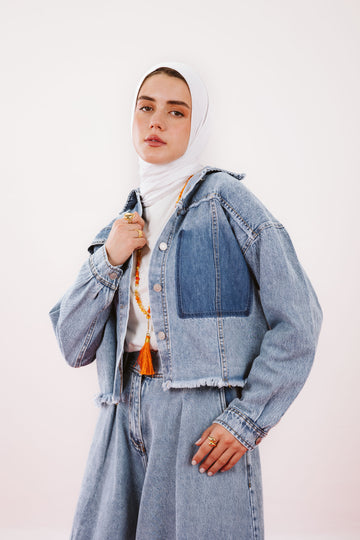 CROPPED DENIM JACKET-LIGHT BLUE