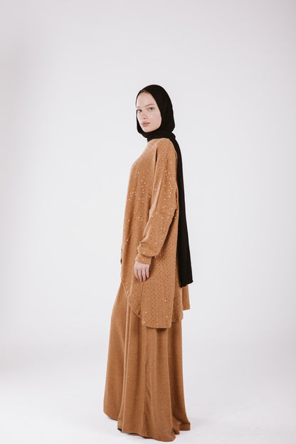 SEQUINE WIDE LEG SET IN HONEY