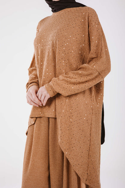 SEQUINE WIDE LEG SET IN HONEY