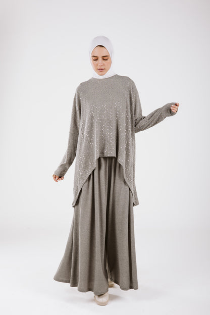 SEQUIN WIDE LEG PANTS IN GRAY