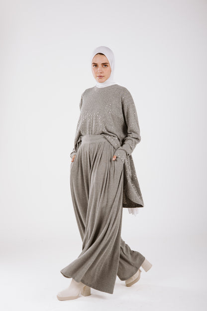 SEQUIN WIDE LEG PANTS IN GRAY